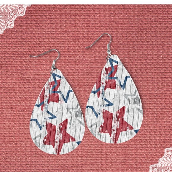 American Flag Red White and Blue Stars Earrings - Picture 2 of 5